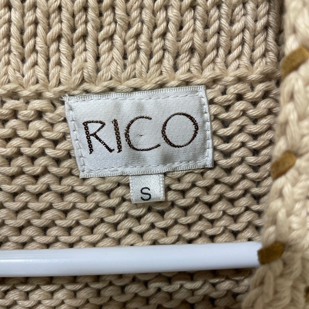 Rico Vintage 80’s-90’s Beige Brown Stitching Knit Button-Up Vest Cottagecore S - Picture 6 of 8